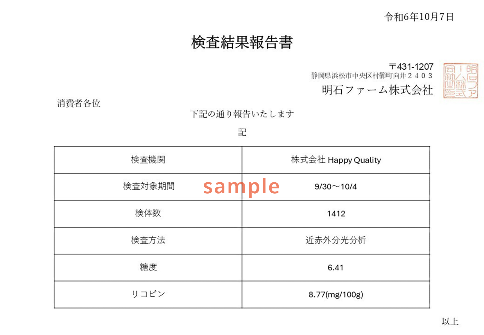 検査結果報告書